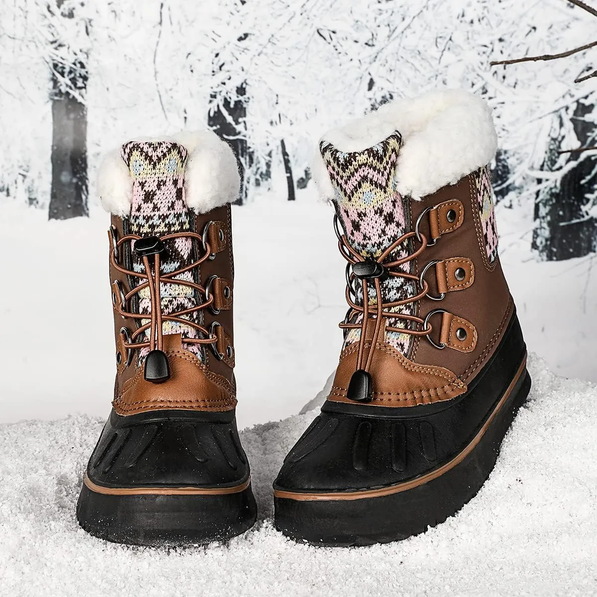 CERYTHRINA Unisex-Child Bootie Snow Boot Duck Girls and Boys Lace Up Rain Duck Boots