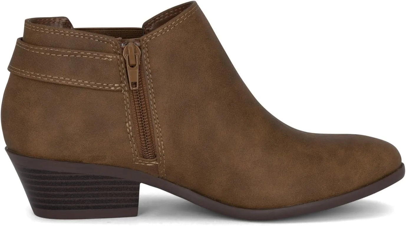 Chariot & Co: Kiki - Womens Western Chelsea Round Toe Ankle Boots - Adjustable Buckle Stacked Heel Booties