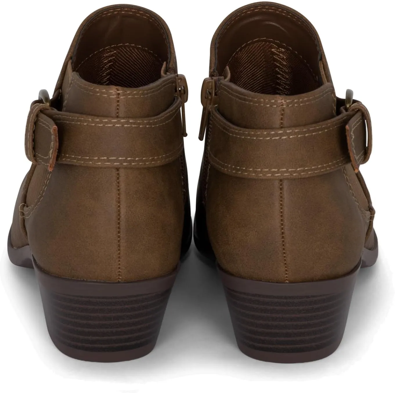 Chariot & Co: Kiki - Womens Western Chelsea Round Toe Ankle Boots - Adjustable Buckle Stacked Heel Booties