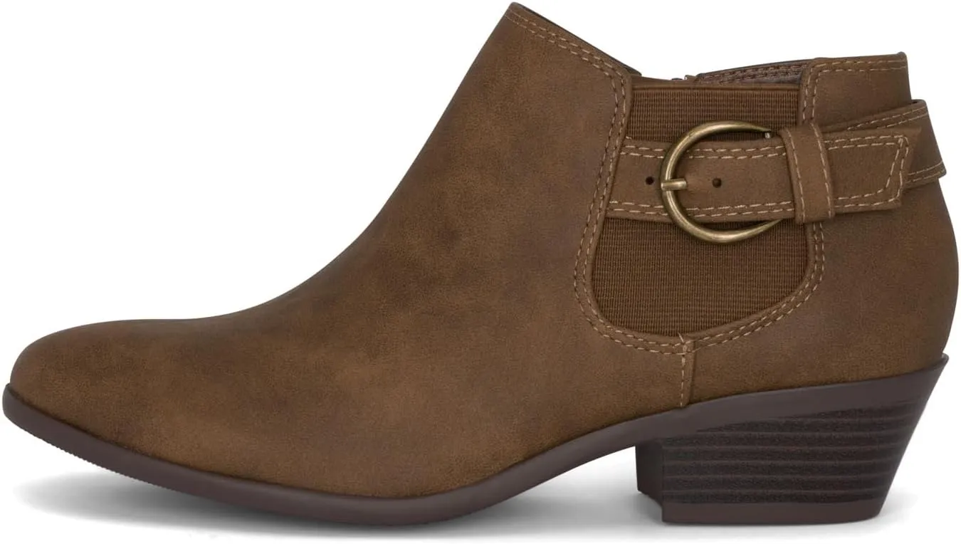 Chariot & Co: Kiki - Womens Western Chelsea Round Toe Ankle Boots - Adjustable Buckle Stacked Heel Booties