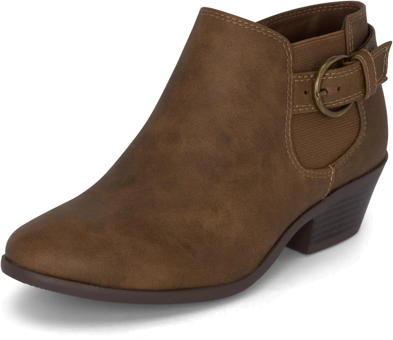 Chariot & Co: Kiki - Womens Western Chelsea Round Toe Ankle Boots - Adjustable Buckle Stacked Heel Booties