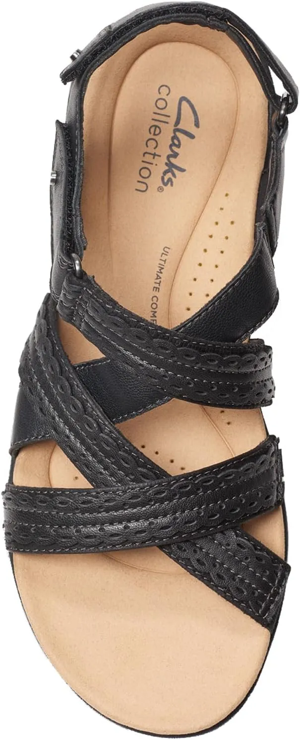 Clarks Womens Laurieann Rena Leather Criss-Cross Slingback Sandals