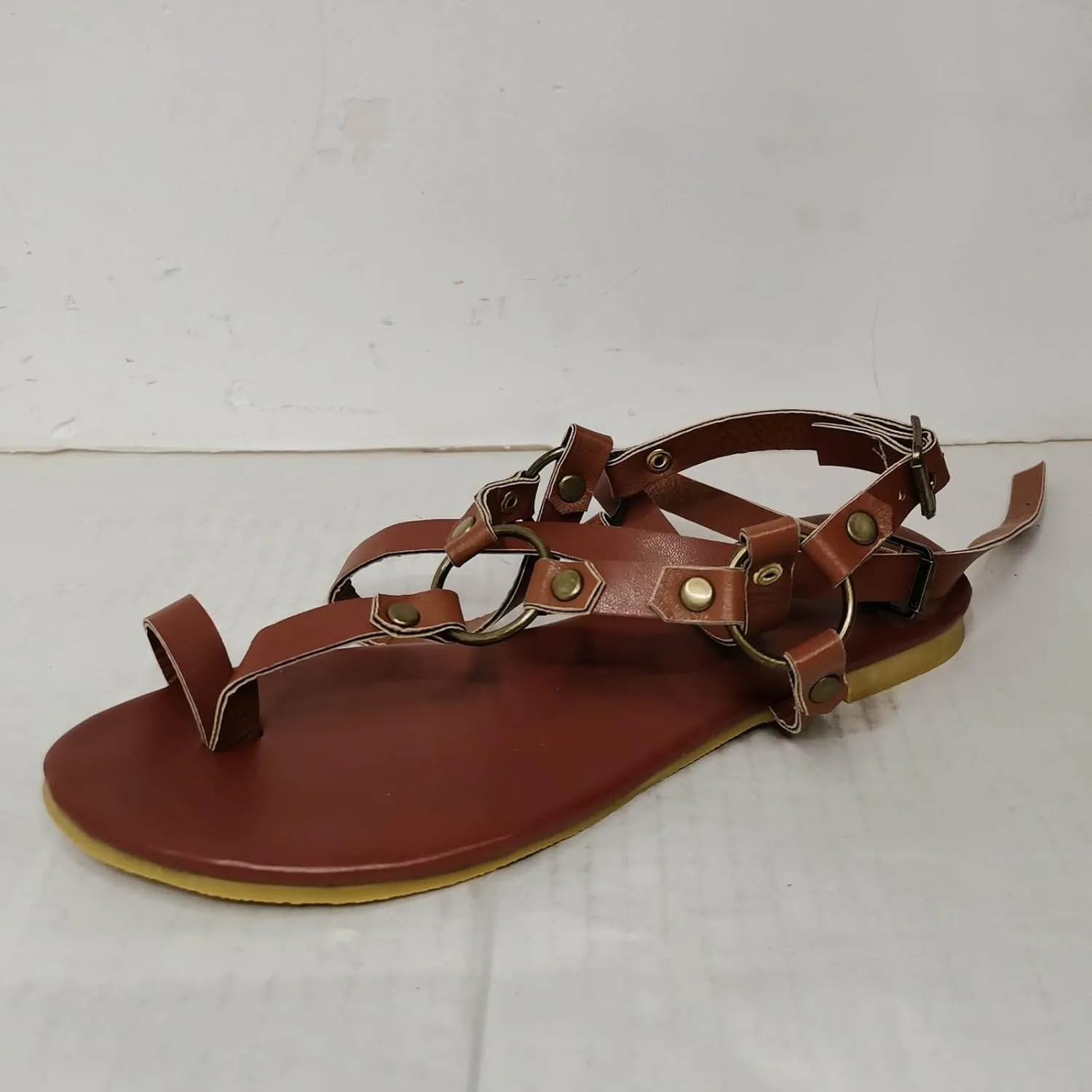 Classic Vintage Flats Strappy Gladiator Sandals Women's Summer Beach Lace Up Clip Toe Sandal PU Footwear Shoes
