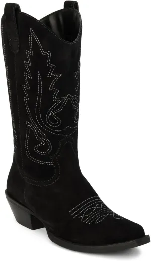 Coconuts by Matisse Womens Gaucho Embroidered Snip Toe Casual Boots Mid Calf Low Heel 1-2" - Black