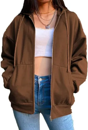 COOLMONAR Women Y2K Hoodie Y2K Athletic Workout Basic Casual Sweatshirt Harajuku Zip Up Hoodies