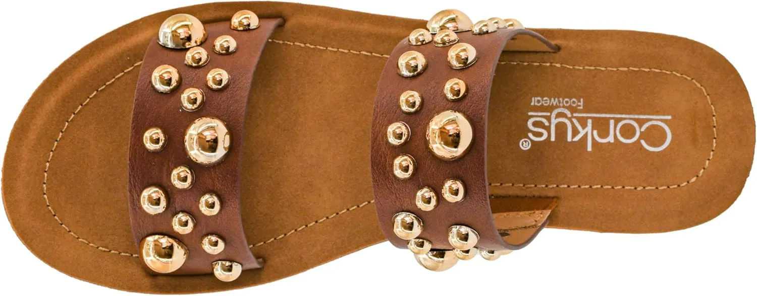 Corkys Footwear Womens Bad Romance Sandals - Featuring Dome Embellished Straps, And An Easy Slip-On Design - Stylish and Comfortable for Everyday Wear