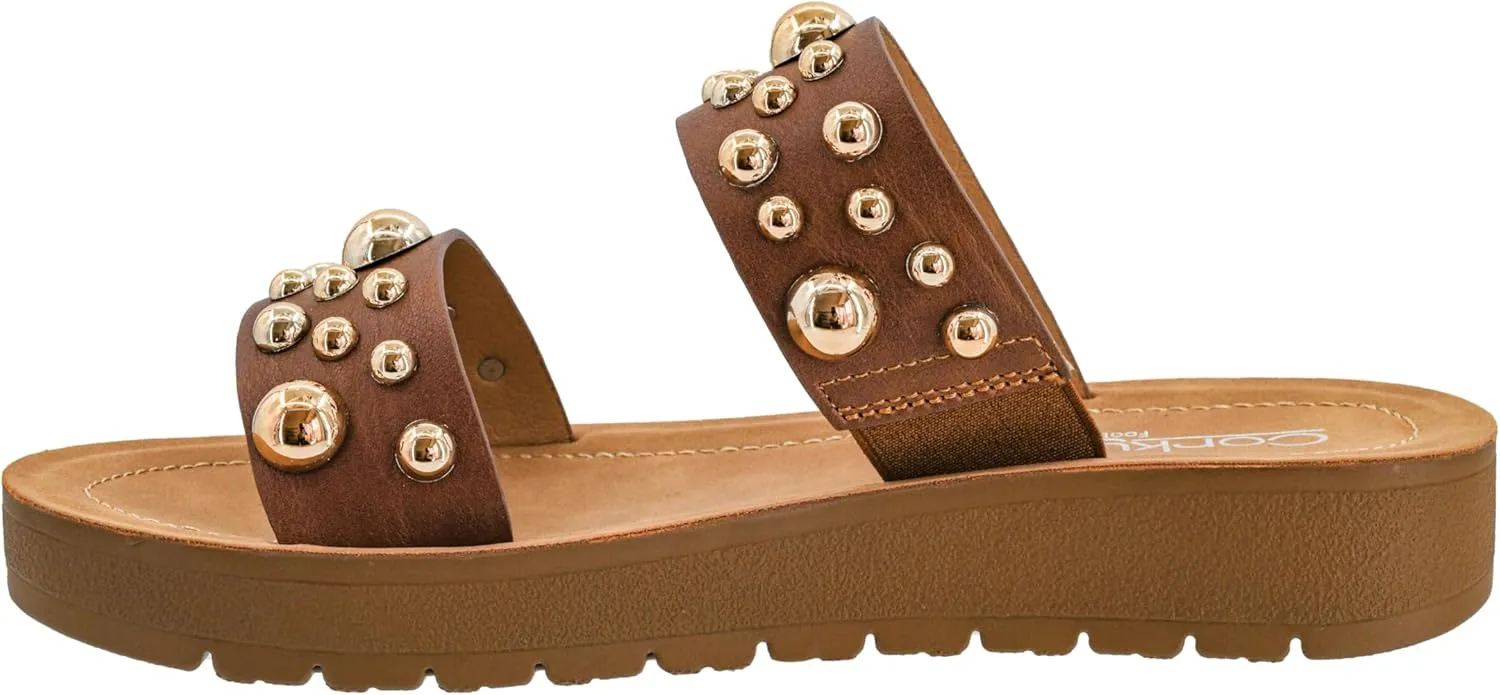 Corkys Footwear Womens Bad Romance Sandals - Featuring Dome Embellished Straps, And An Easy Slip-On Design - Stylish and Comfortable for Everyday Wear