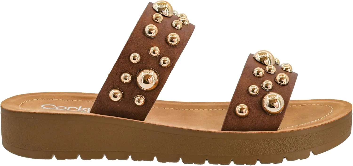 Corkys Footwear Womens Bad Romance Sandals - Featuring Dome Embellished Straps, And An Easy Slip-On Design - Stylish and Comfortable for Everyday Wear