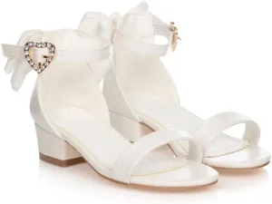 Coutgo Girl's Bow Tie Heeled Sandals Open Toe Chunky Low Heel Rhinestone Princess Dress Shoes