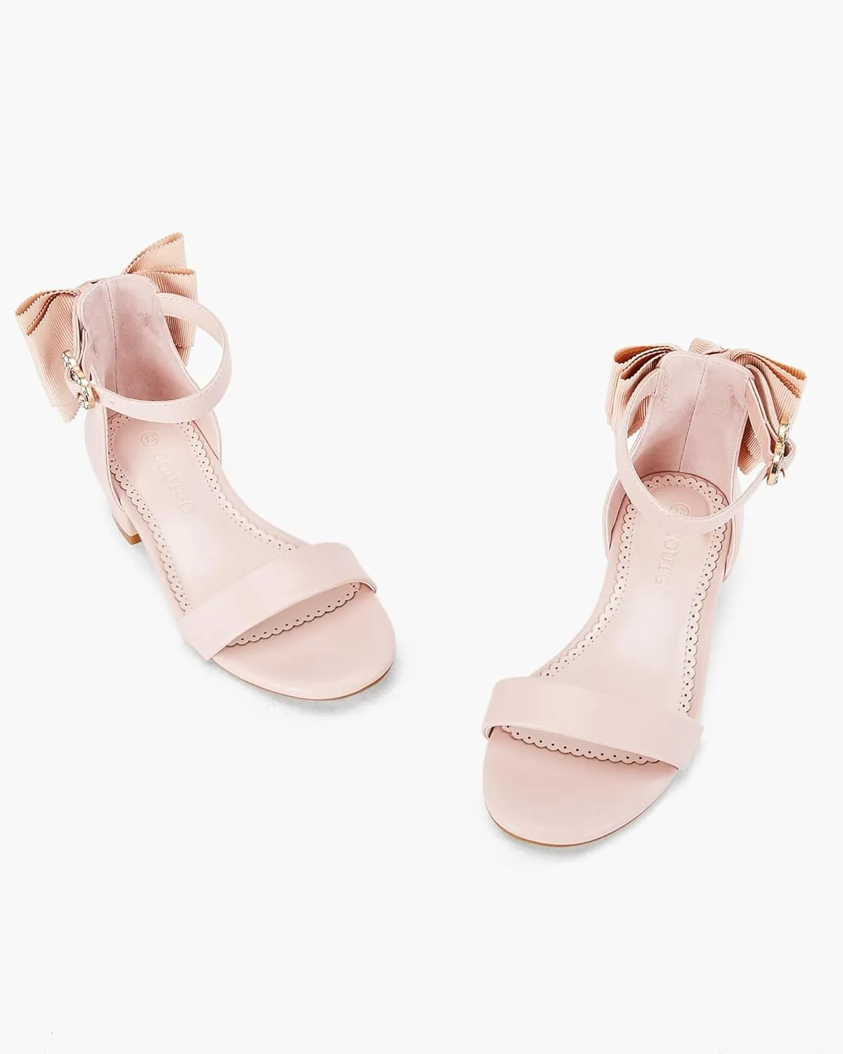 Coutgo Girl's Bow Tie Heeled Sandals Open Toe Chunky Low Heel Rhinestone Princess Dress Shoes