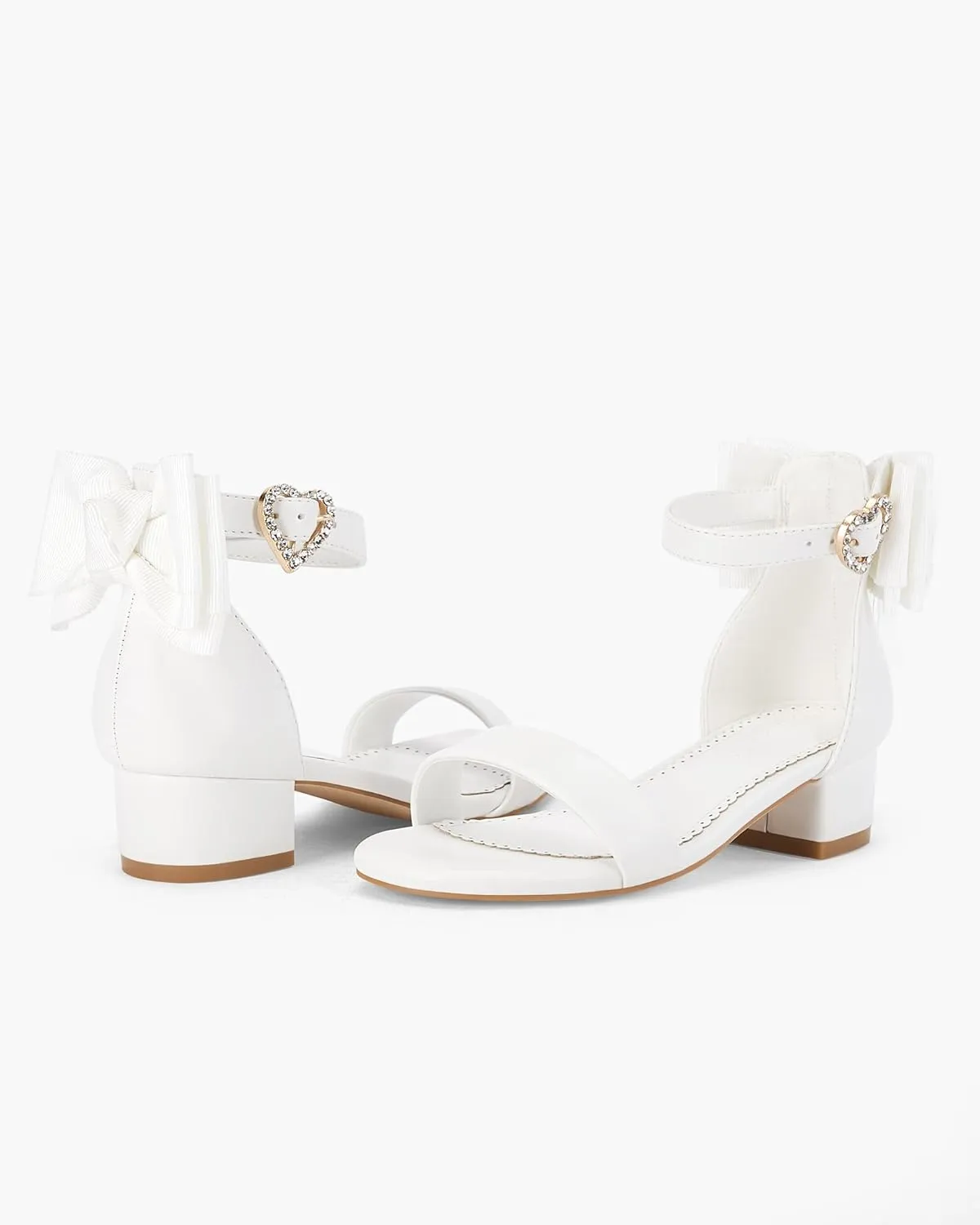 Coutgo Girl's Bow Tie Heeled Sandals Open Toe Chunky Low Heel Rhinestone Princess Dress Shoes