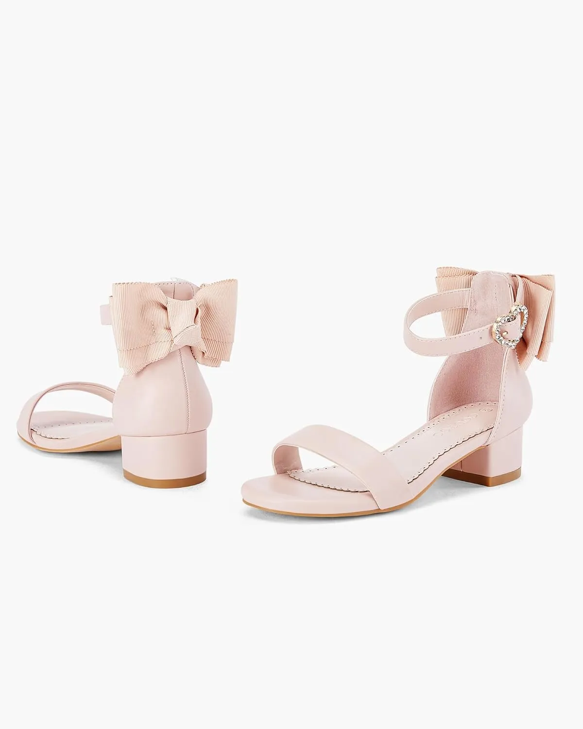 Coutgo Girl's Bow Tie Heeled Sandals Open Toe Chunky Low Heel Rhinestone Princess Dress Shoes