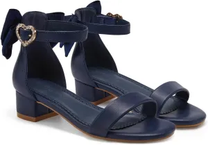 Coutgo Girl's Bow Tie Heeled Sandals Open Toe Chunky Low Heel Rhinestone Princess Dress Shoes