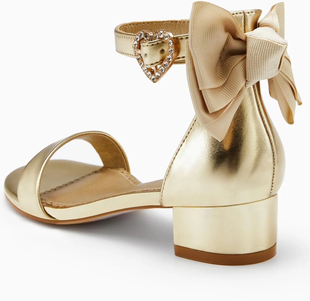 Coutgo Girl's Bow Tie Heeled Sandals Open Toe Chunky Low Heel Rhinestone Princess Dress Shoes