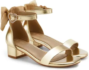 Coutgo Girl's Bow Tie Heeled Sandals Open Toe Chunky Low Heel Rhinestone Princess Dress Shoes