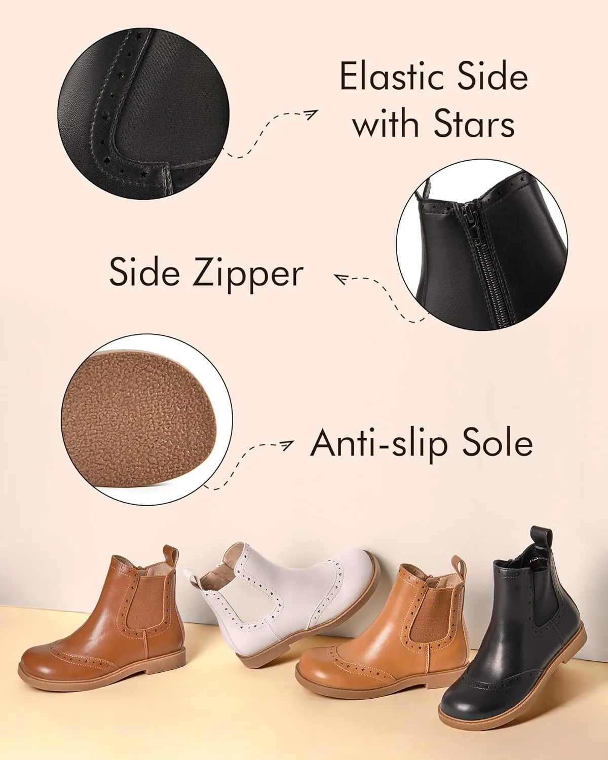 Coutgo Girls Chelsea Ankle Boots Side Zipper Comfortable Combat Dress Booties for Toddler/Little Kid/Big Kids
