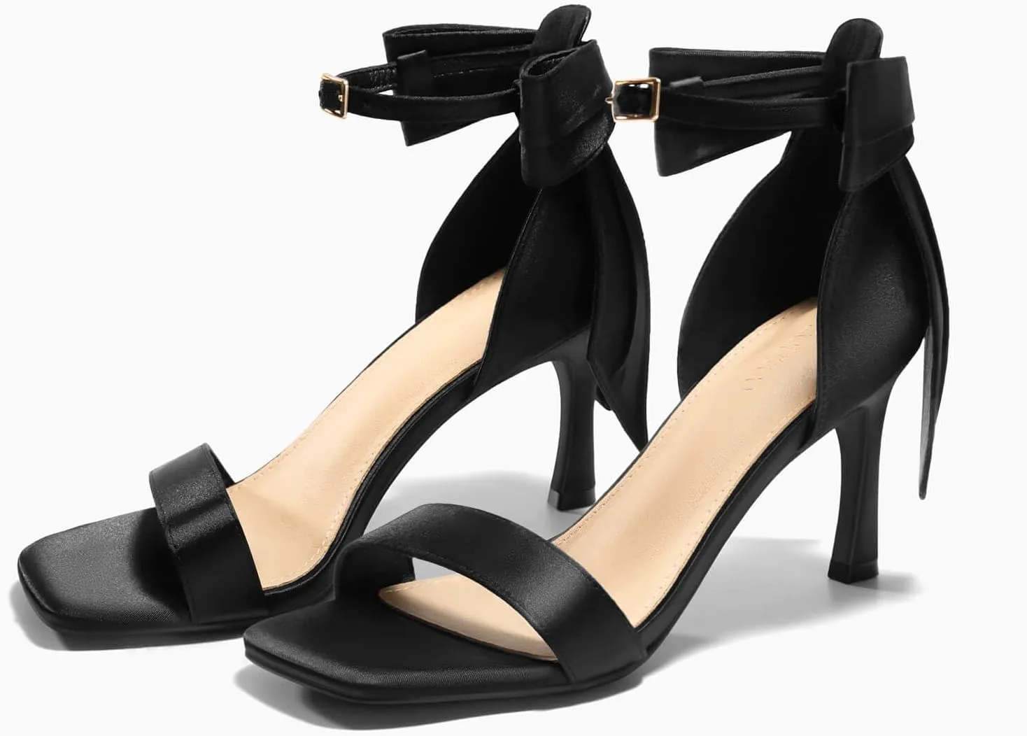 Coutgo Womens Bow Tie High Heels One Strap Heeled Sandals Sexy Stiletto Open Toe Wedding Bride Shoes