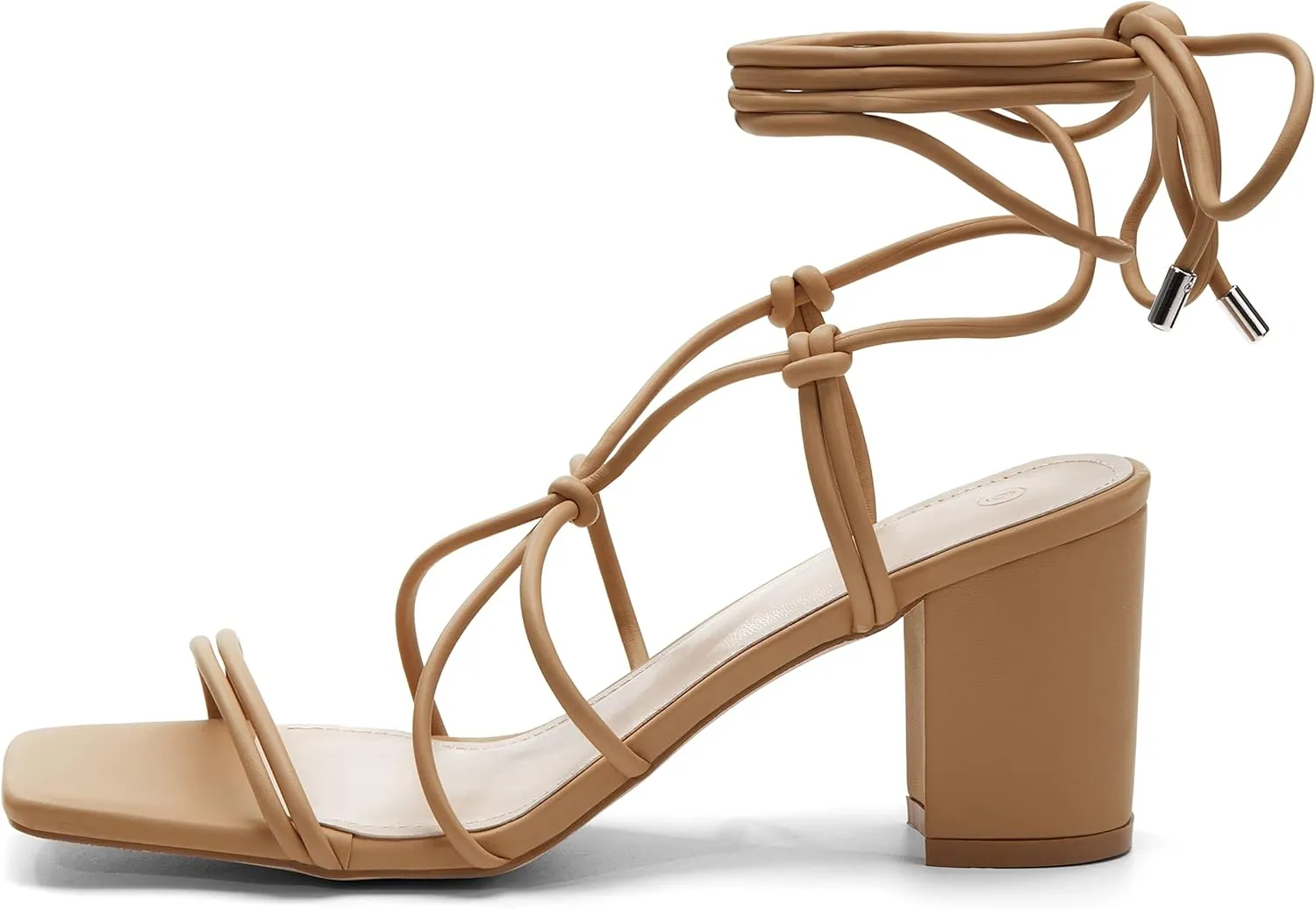 Coutgo Women's Chunky Heel Sandals Lace Up Heels Square Toe Strappy Straps Party Shoes