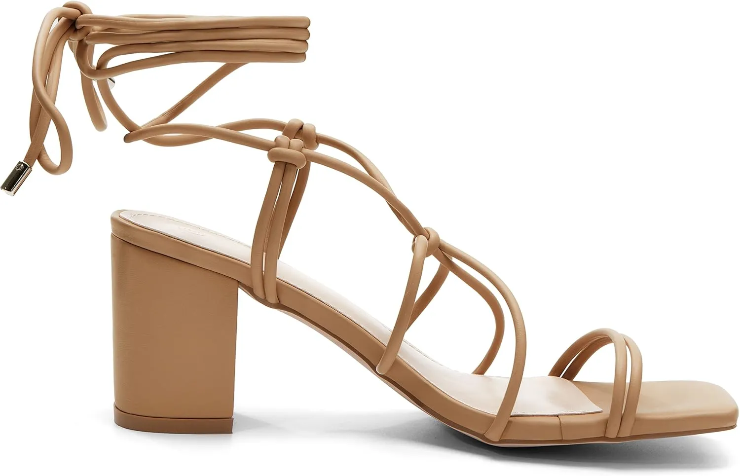 Coutgo Women's Chunky Heel Sandals Lace Up Heels Square Toe Strappy Straps Party Shoes