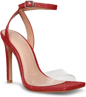 Coutgo Womens Clear Heels Sandals Square Toe Ankle Strap Sexy High Heeled Stiletto Dress Shoes