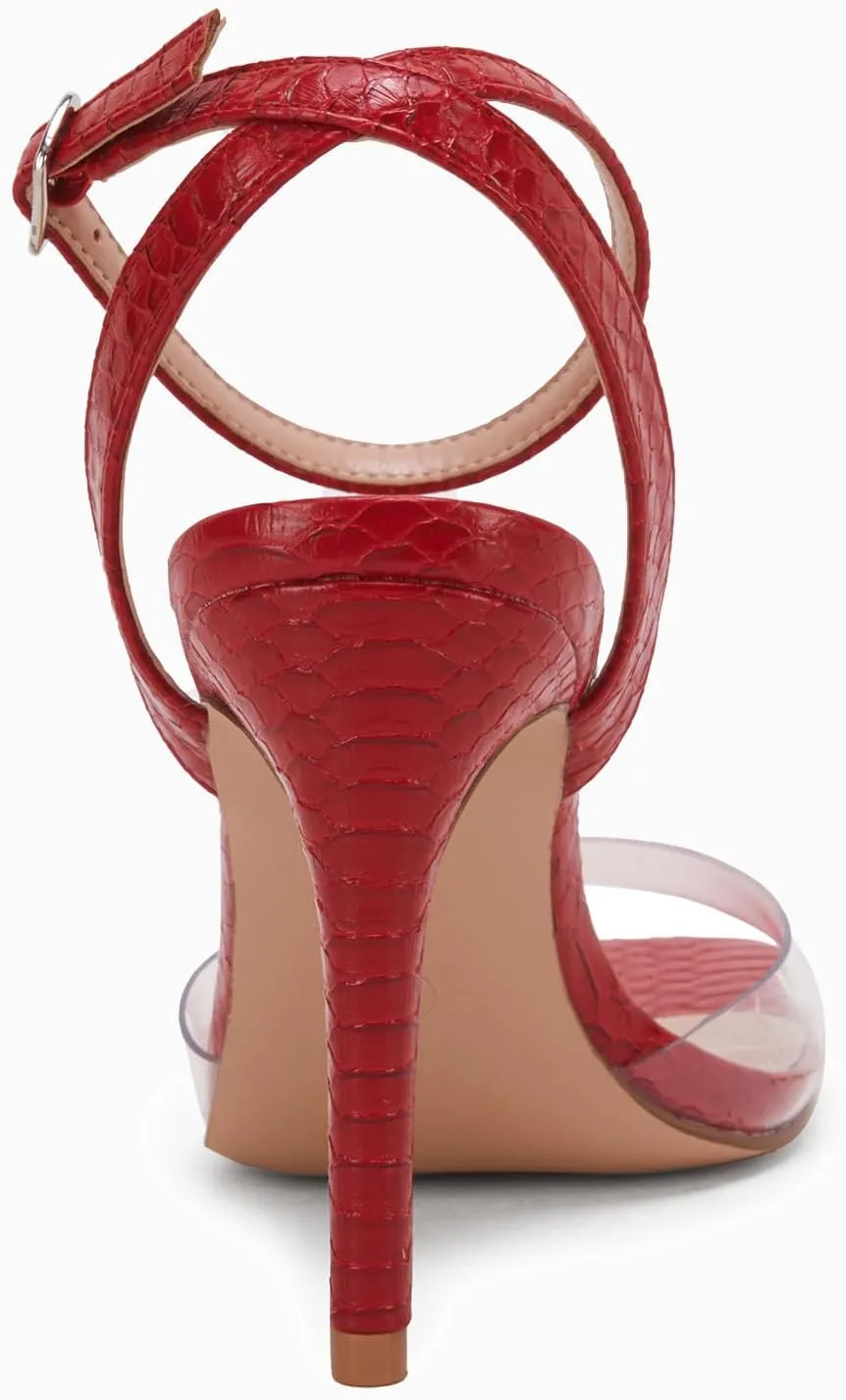 Coutgo Womens Clear Heels Sandals Square Toe Ankle Strap Sexy High Heeled Stiletto Dress Shoes