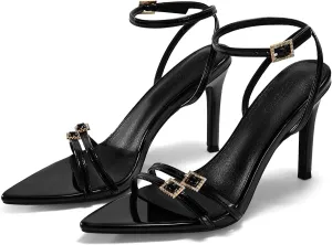 Coutgo Womens High Heeled Sandals Pointed Open Toe Ankle Buckle Strap Stiletto Heels Dress Party Shoes