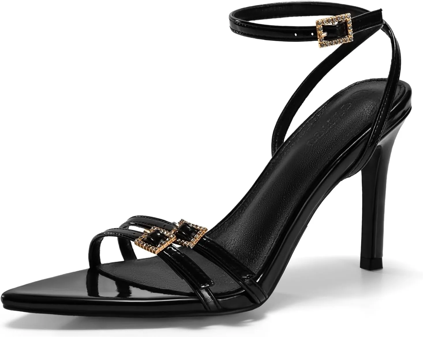Coutgo Womens High Heeled Sandals Pointed Open Toe Ankle Buckle Strap Stiletto Heels Dress Party Shoes