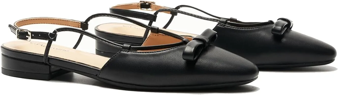 C.Paravano Women's Slingback Flats, Stylish Almond Toe Sandals, Comfortable Flats with Adjustable Strap, Dressy, Office Wear, Daily Use