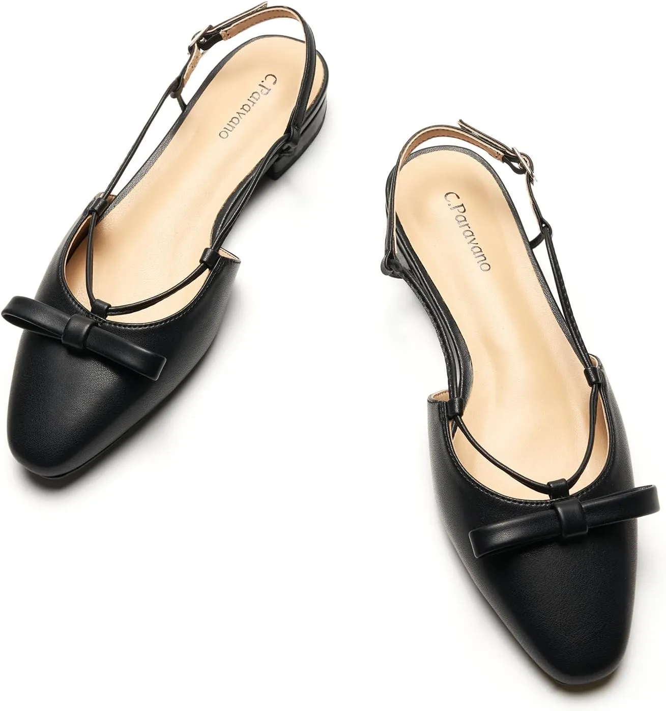 C.Paravano Women's Slingback Flats, Stylish Almond Toe Sandals, Comfortable Flats with Adjustable Strap, Dressy, Office Wear, Daily Use