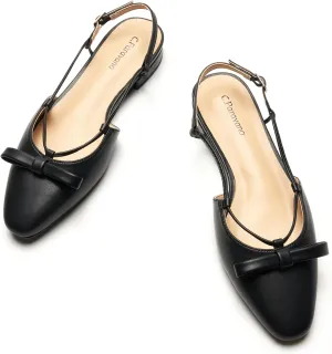 C.Paravano Women's Slingback Flats, Stylish Almond Toe Sandals, Comfortable Flats with Adjustable Strap, Dressy, Office Wear, Daily Use