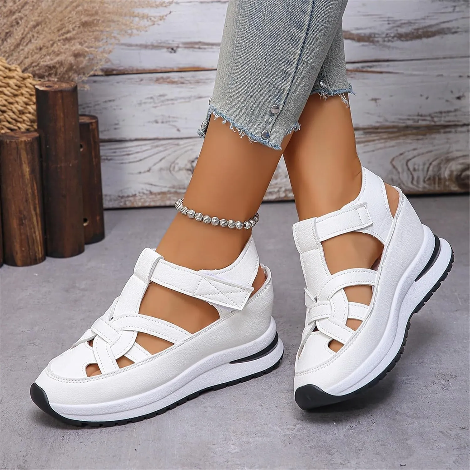 CRNTCEM Womens Sports Sandals Summer Lightweight Hollow Outdoor Comfortable Casual Sandals 2025 New Breathable Platform Wedge Stylish Roman Sandal