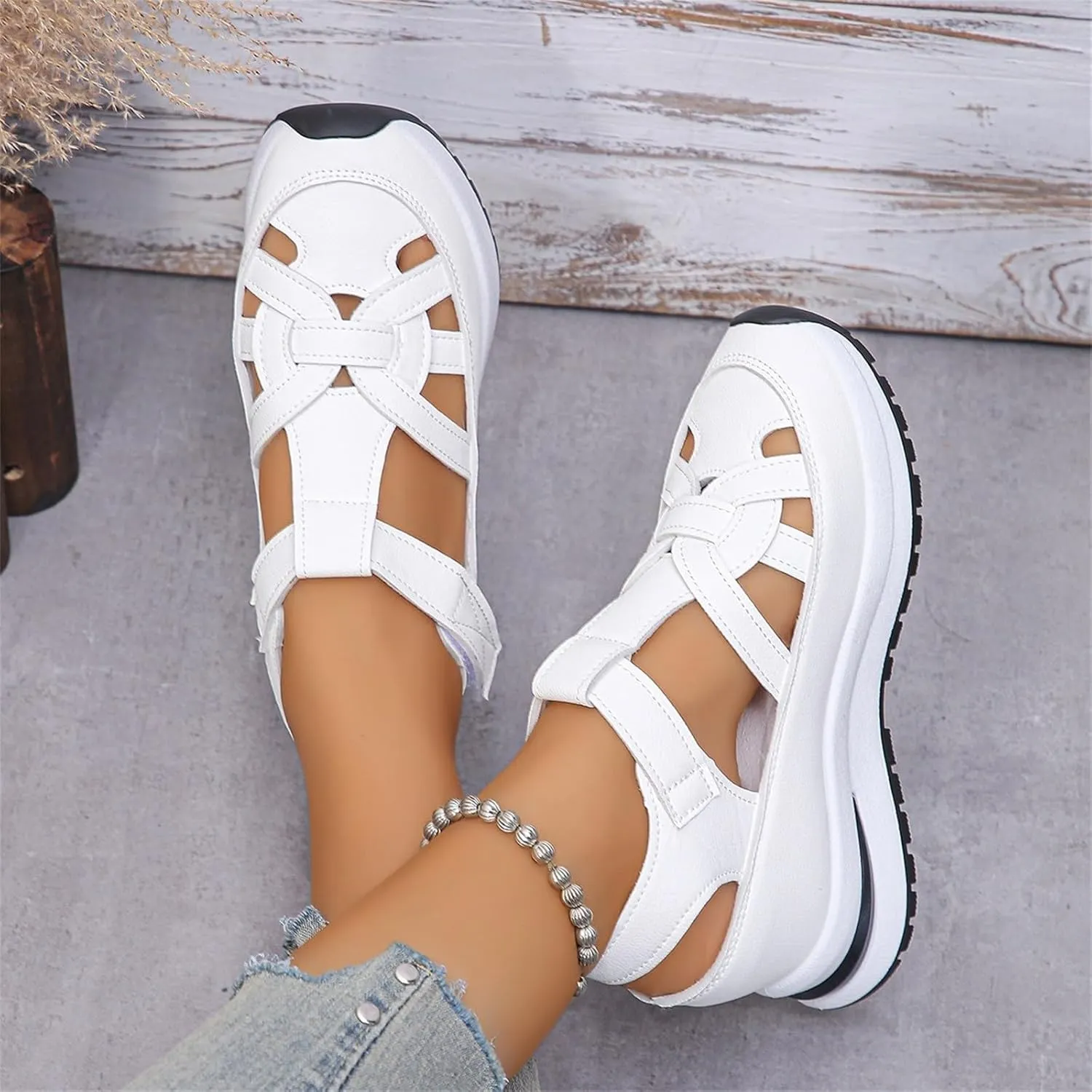 CRNTCEM Womens Sports Sandals Summer Lightweight Hollow Outdoor Comfortable Casual Sandals 2025 New Breathable Platform Wedge Stylish Roman Sandal