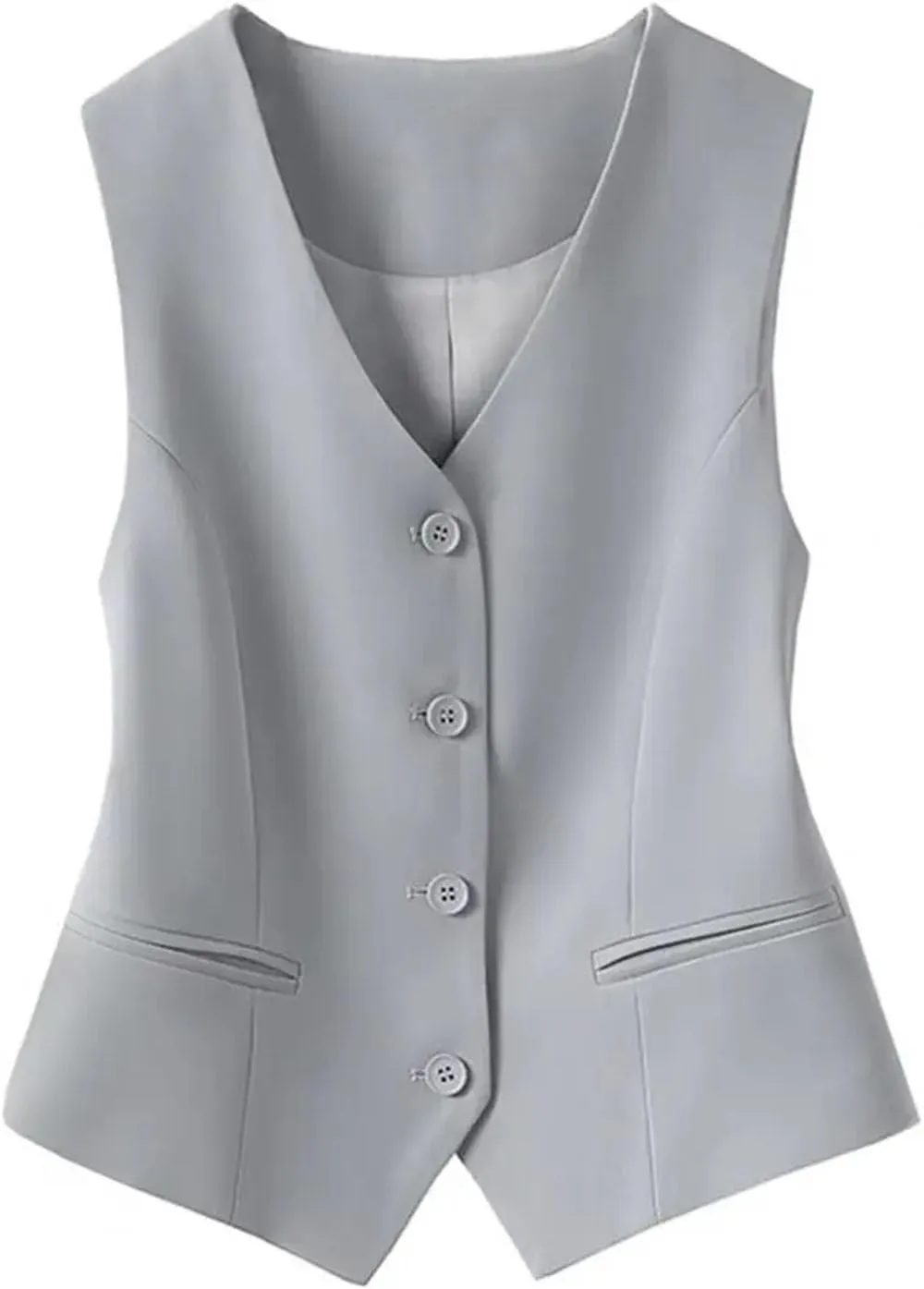 Cropped Suit Vest for Women Vintage Front Button Sleeveless Blazer Coats Waistcoat with Welt Pockets