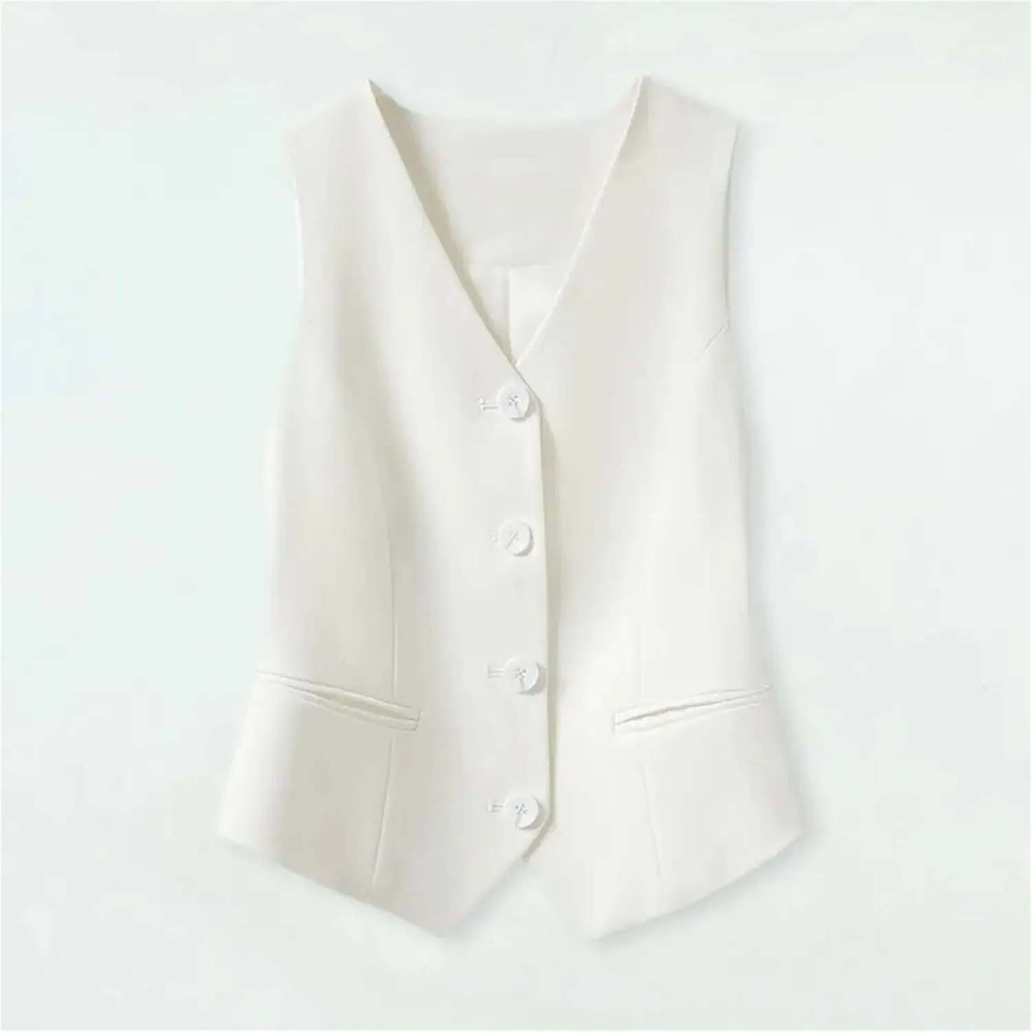 Cropped Suit Vest for Women Vintage Front Button Sleeveless Blazer Coats Waistcoat with Welt Pockets