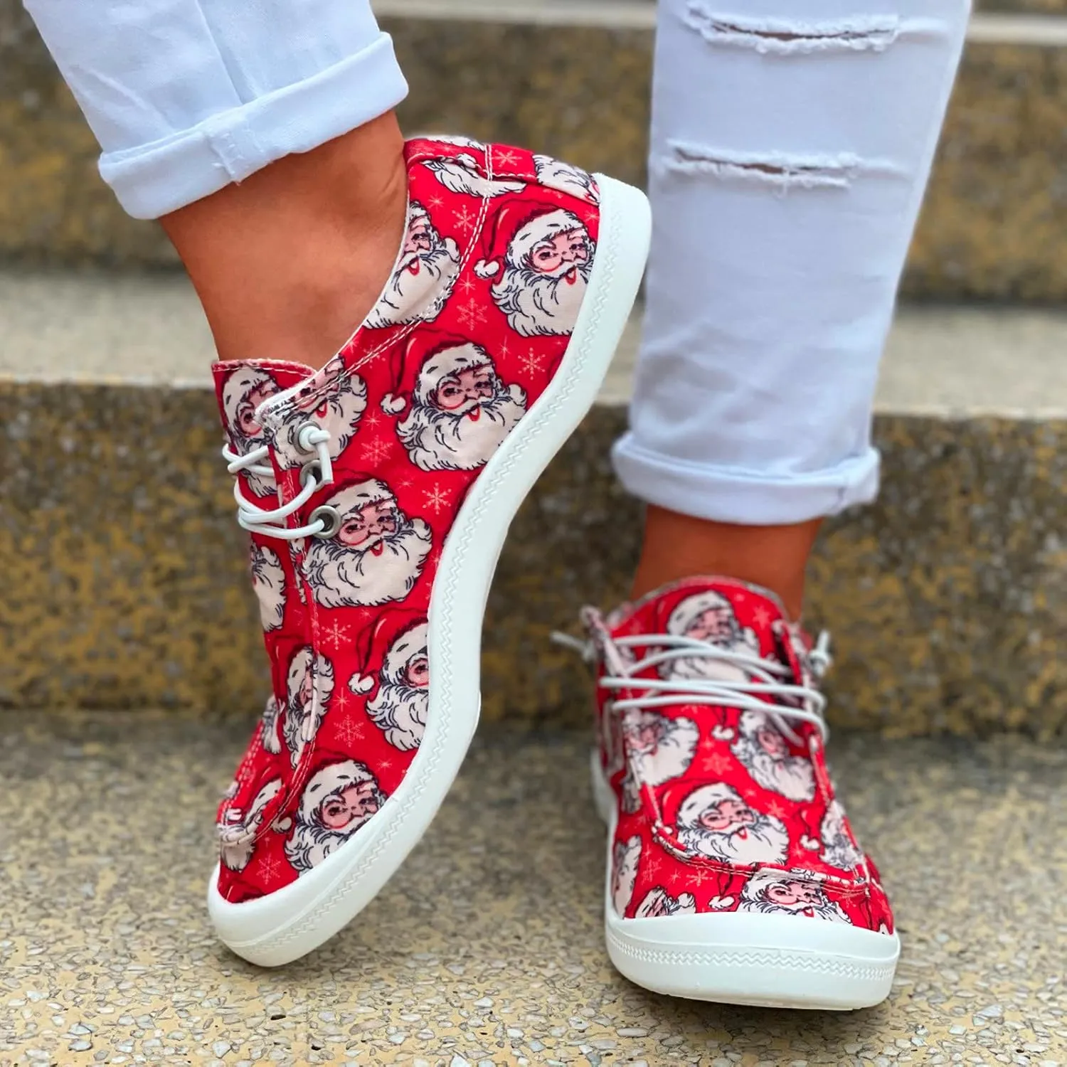 Crzidha Christmas Shoes for Women,Christmas Print Fashion Sneakers, Lace Up Low Top Flats Canvas Shoes Cute Funny Cartoon Snowman Print Lightweight Walking Boat Shoes Low Heels Slip On Loafers