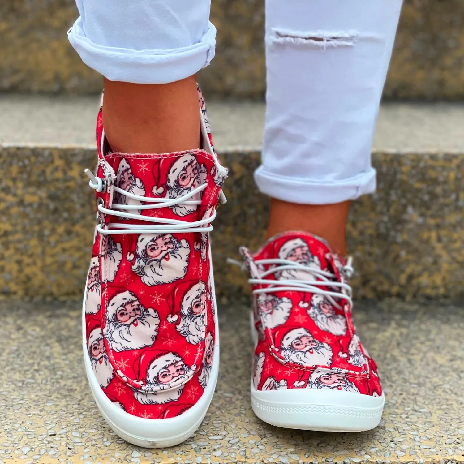 Crzidha Christmas Shoes for Women,Christmas Print Fashion Sneakers, Lace Up Low Top Flats Canvas Shoes Cute Funny Cartoon Snowman Print Lightweight Walking Boat Shoes Low Heels Slip On Loafers