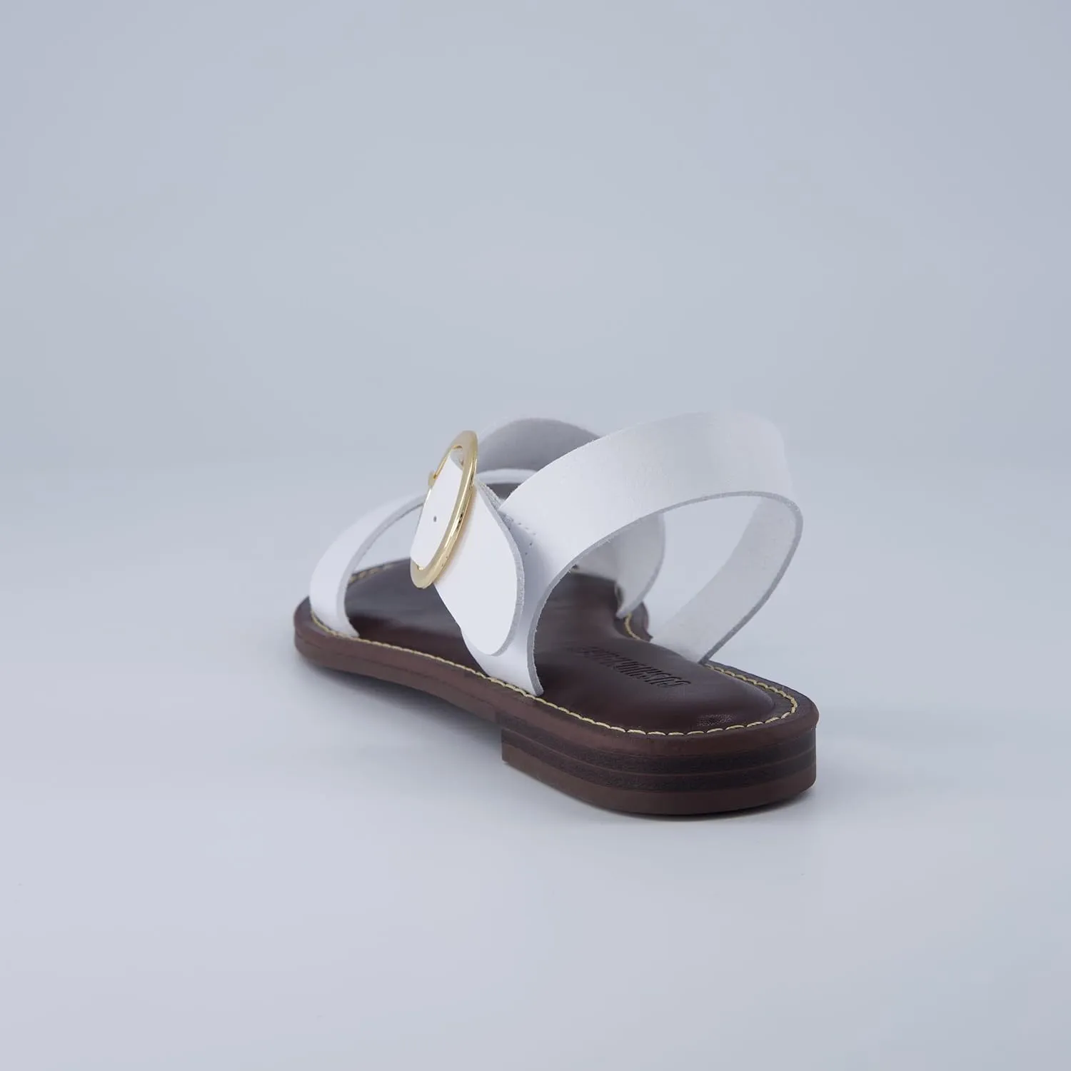 CUSHIONAIRE Lisbon Strappy Flat Sandals for Women 2025 with Adjustable Ankle Strap and Stylish Bold Buckle Accent Dressy Sandals