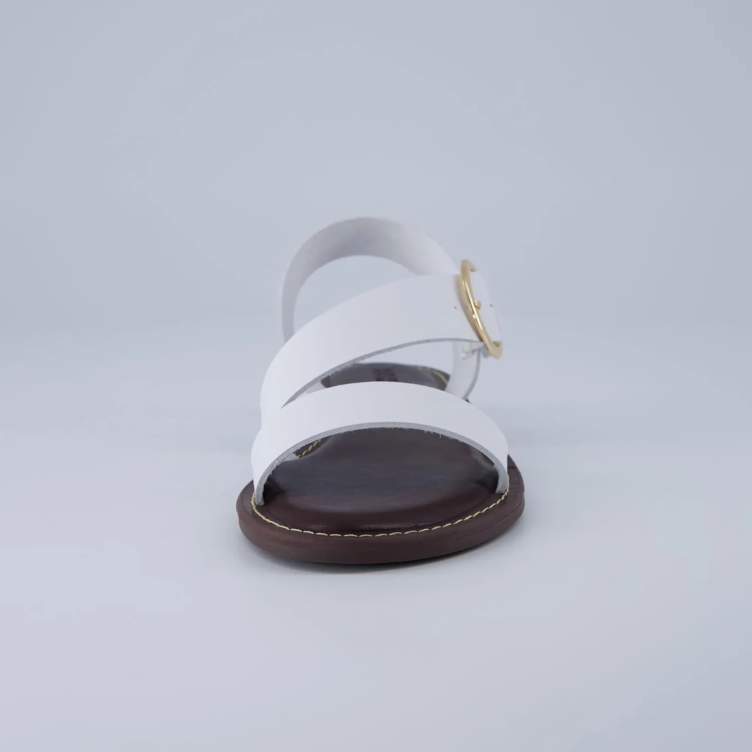 CUSHIONAIRE Lisbon Strappy Flat Sandals for Women 2025 with Adjustable Ankle Strap and Stylish Bold Buckle Accent Dressy Sandals