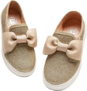 DADAWEN Girls Slip On Glitter Sneakers Cute Bow Lazy Tennis Shoes Loafers for Little Girls(Toddler/Little Kid/Big Kid)