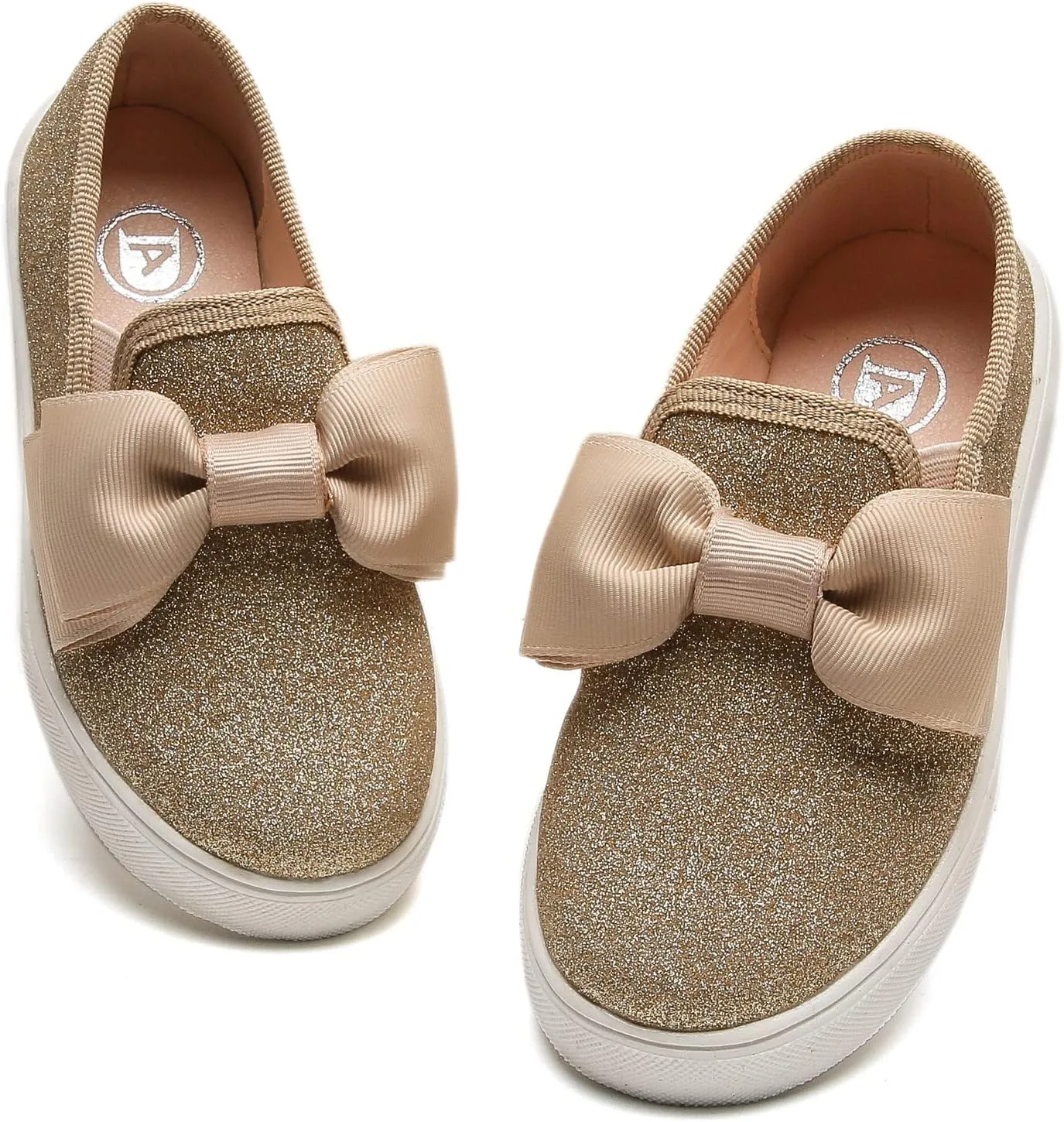 DADAWEN Girls Slip On Glitter Sneakers Cute Bow Lazy Tennis Shoes Loafers for Little Girls(Toddler/Little Kid/Big Kid)