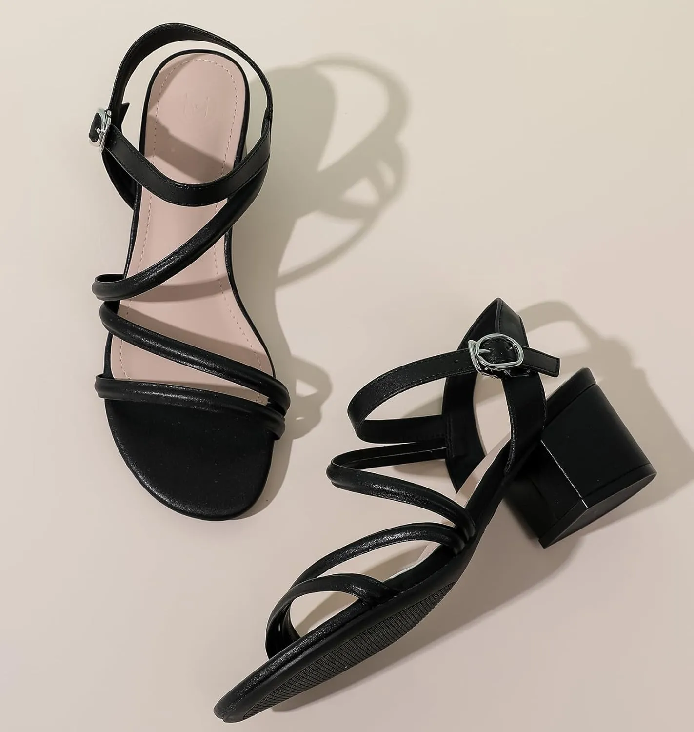 DADAWEN Women's Strappy Open Toe Rhinestone Low Block Chunky Heels Sandals Ankle Buckle Heeled Sandals Wedding Party Dress Pumps Shoes