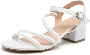 DADAWEN Women's Strappy Open Toe Rhinestone Low Block Chunky Heels Sandals Ankle Buckle Heeled Sandals Wedding Party Dress Pumps Shoes