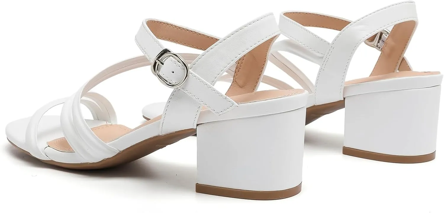 DADAWEN Women's Strappy Open Toe Rhinestone Low Block Chunky Heels Sandals Ankle Buckle Heeled Sandals Wedding Party Dress Pumps Shoes