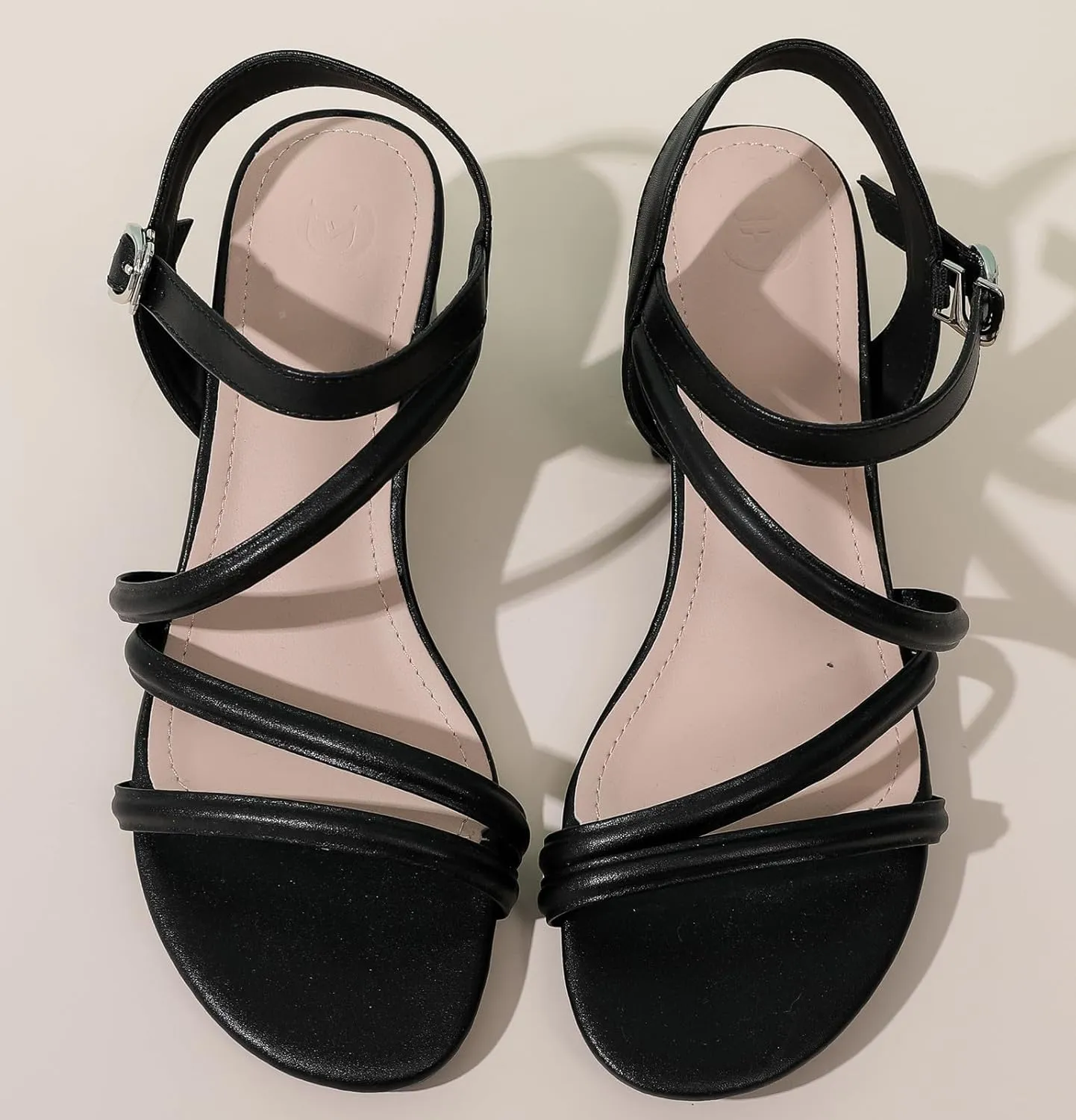 DADAWEN Women's Strappy Open Toe Rhinestone Low Block Chunky Heels Sandals Ankle Buckle Heeled Sandals Wedding Party Dress Pumps Shoes