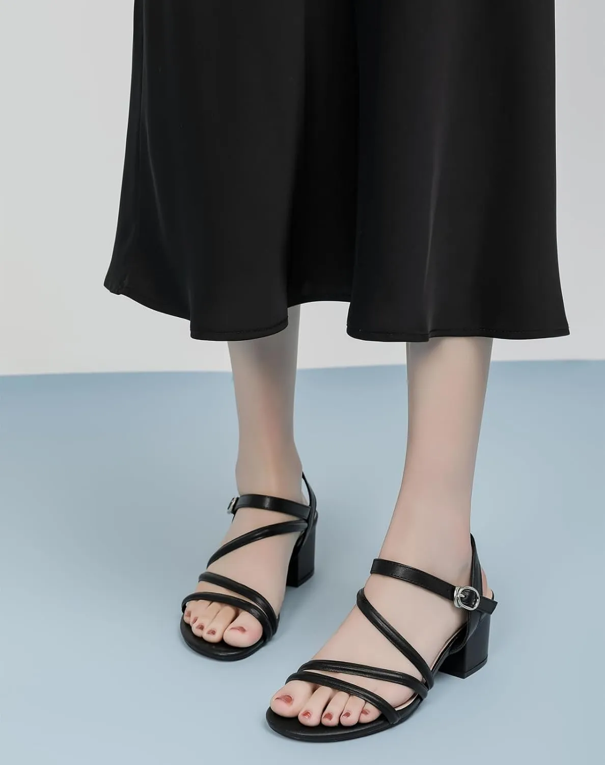 DADAWEN Women's Strappy Open Toe Rhinestone Low Block Chunky Heels Sandals Ankle Buckle Heeled Sandals Wedding Party Dress Pumps Shoes