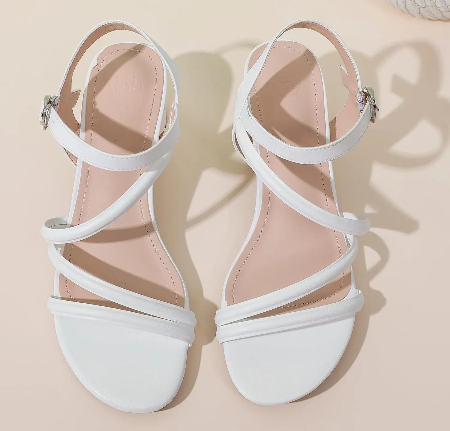DADAWEN Women's Strappy Open Toe Rhinestone Low Block Chunky Heels Sandals Ankle Buckle Heeled Sandals Wedding Party Dress Pumps Shoes