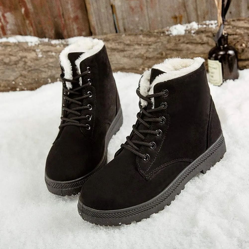 DADAWEN Women's Suede Waterproof Lace Up Winter High Top Snow Boots