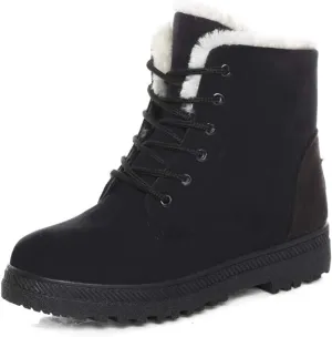 DADAWEN Women's Suede Waterproof Lace Up Winter High Top Snow Boots