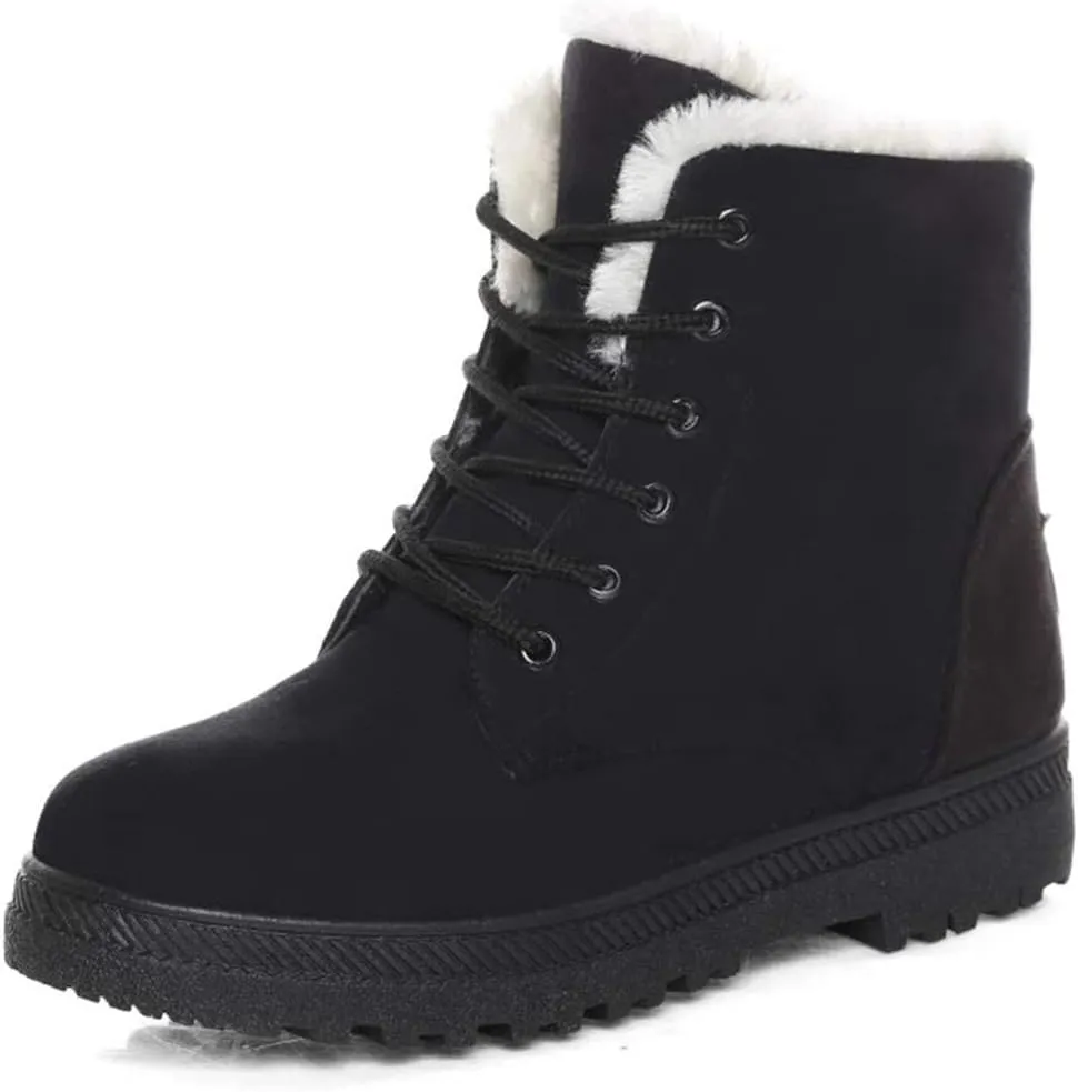 DADAWEN Women's Suede Waterproof Lace Up Winter High Top Snow Boots