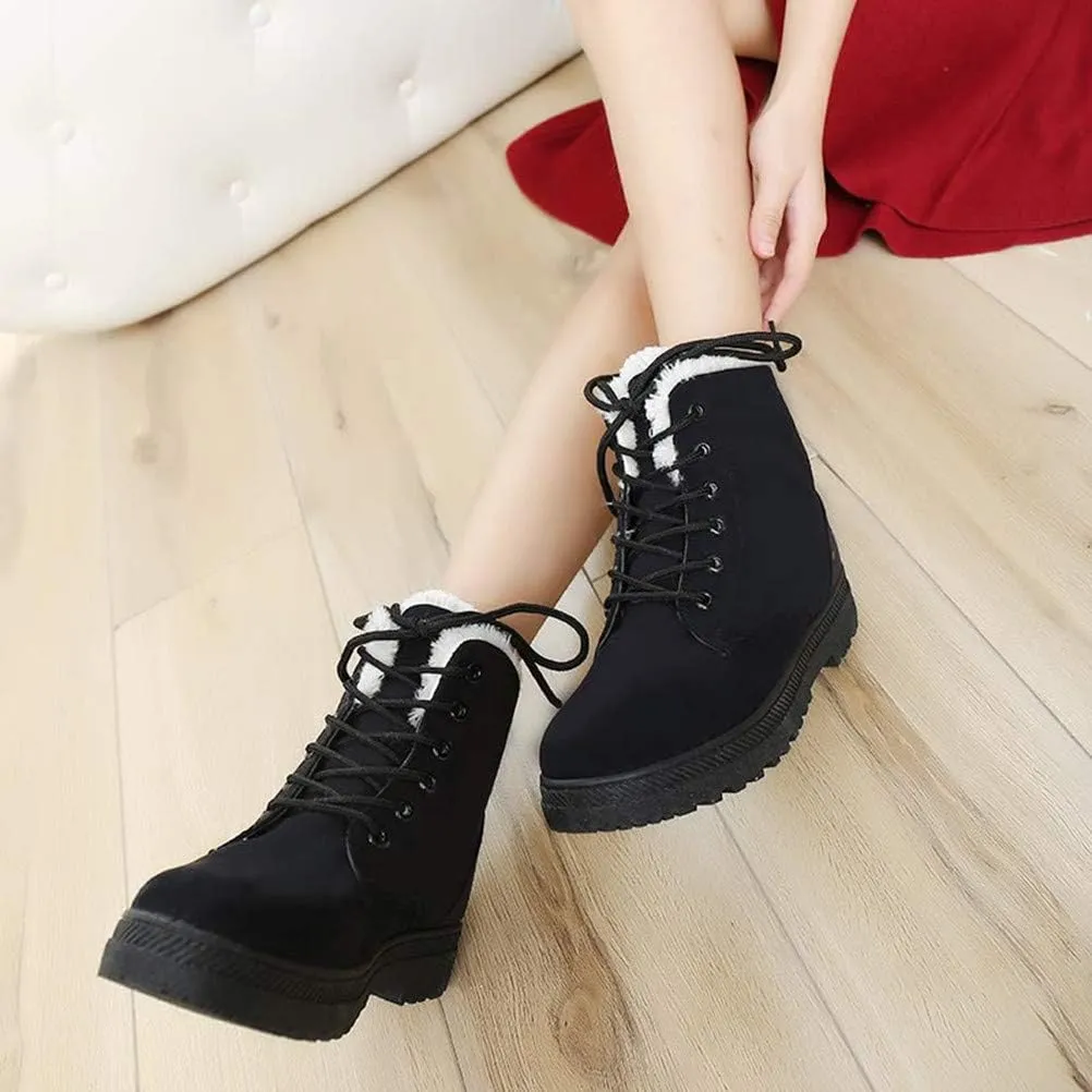 DADAWEN Women's Suede Waterproof Lace Up Winter High Top Snow Boots